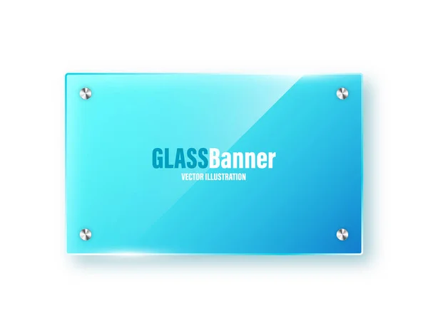 現実的な隔離されたガラスフレーム フレアとハイライト付きブルー透明ガラスバナー 光沢のあるアクリル板 光の反射とテキストのための場所の要素 ベクターイラスト — ストックベクタ