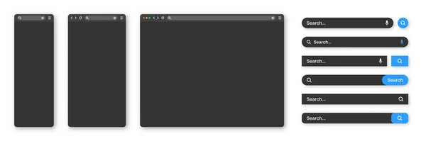 Blank Internet Browser Window Various Search Bar Templates Dark Mode — Image vectorielle