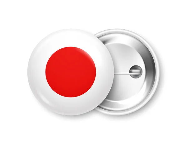 Realistyczna Odznaka Nadrukowaną Japońską Flagą Pamiątka Japonii Błyszcząca Odznaka Błyszczącym — Wektor stockowy