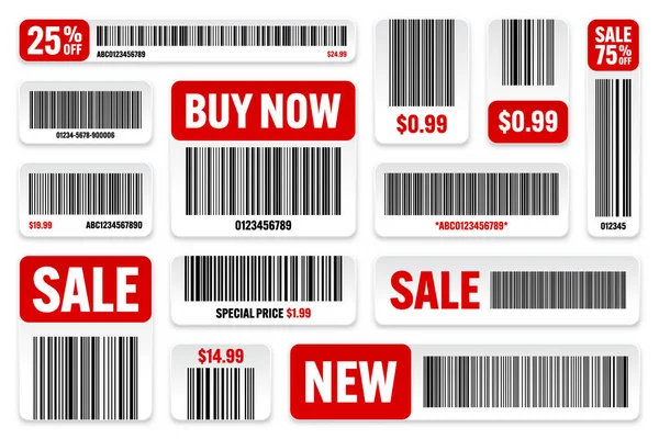 Set Von Produkt Barcodes Sonderangebote Verkaufsaufkleber Rabattaufkleber Oder Werbeplaketten Seriennummer — Stockvektor