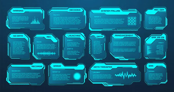 Elementos Hud Futuristas Azules Cajas Texto Interfaz Usuario Ciencia Ficción — Archivo Imágenes Vectoriales