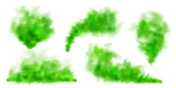 Zelené Barevné Mraky Kouře Izolované Bílém Pozadí Realistický Mlhový Efekt — Stockový vektor