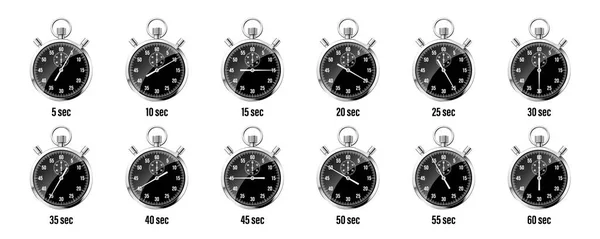 Realistiskt Klassiskt Stoppur Glänsande Metallkronometer Tidsräknare Med Urtavla Nedräkning Timern — Stock vektor