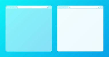 Renkli arkaplanda araç çubuğu ve arama alanı olan boş şeffaf web tarayıcı penceresi. Modern web sitesi, internet sayfası. Bilgisayar, tablet ve akıllı telefon için tarayıcı modeli. Vektör illüstrasyonu.
