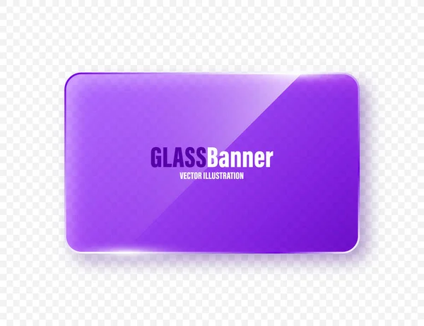 Реалистичная Стеклянная Рамка Фиолетовый Прозрачный Стеклянный Баннер Бликами Бликами Блестящая — стоковый вектор
