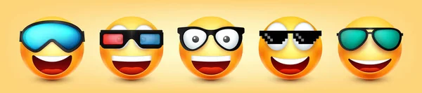 Cartoon Emoji Emoticons Collection Yellow Face Emotions Mood Facial Expression — Stockvector