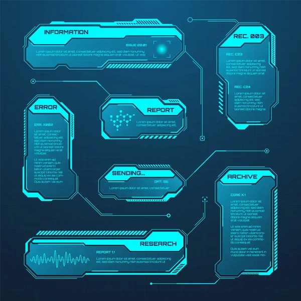 Blue Futuristic Hud Elements Sci User Interface Text Boxes Callouts — Stock Vector