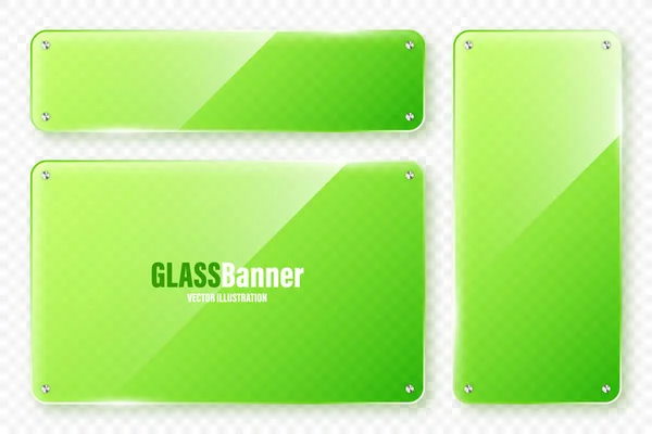Realistic Glass Frames Collection Green Transparent Glass Banners Flares Highlights — Image vectorielle