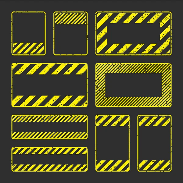 Varios Signos Advertencia Grunge Amarillo Con Líneas Diagonales Antigua Atención — Archivo Imágenes Vectoriales