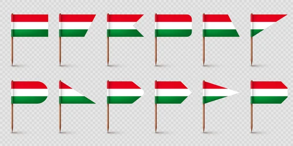 Realistic Various Hungarian Toothpick Flags Souvenir Hungary Wooden Toothpicks Paper — Stock Vector