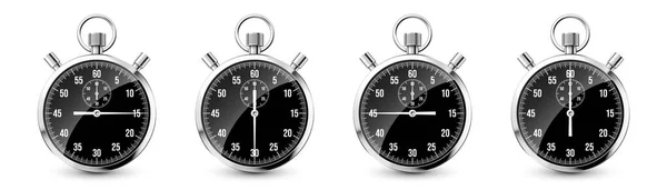 现实的经典秒表 新金属计时器 计时器与刻度盘 倒计时显示分分秒秒 运动时间的测量 开始和结束 矢量说明 — 图库矢量图片