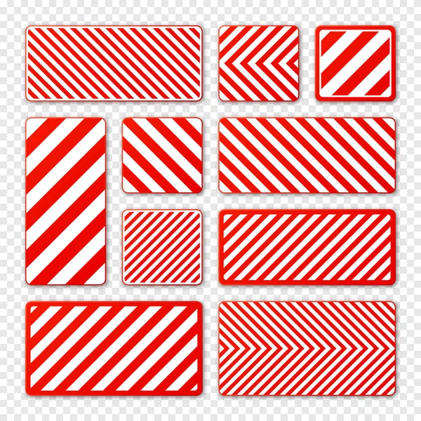 Olika Vita Och Röda Varningsskyltar Med Diagonala Linjer Uppmärksamhet Fara — Stock vektor