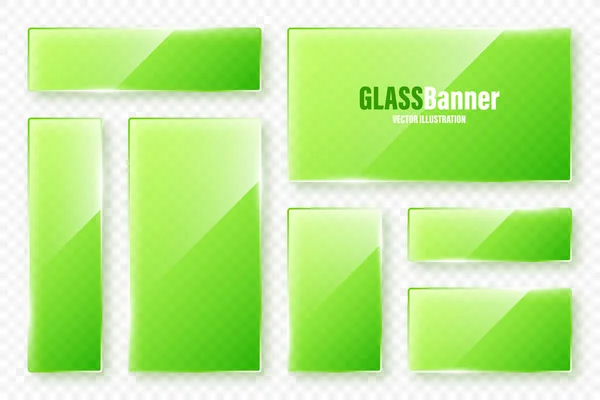 現実的なガラスフレームコレクション フレアやハイライトと緑の透明なガラスのバナー 光沢のあるアクリル板 光の反射とテキストのための場所の要素 ベクターイラスト — ストックベクタ