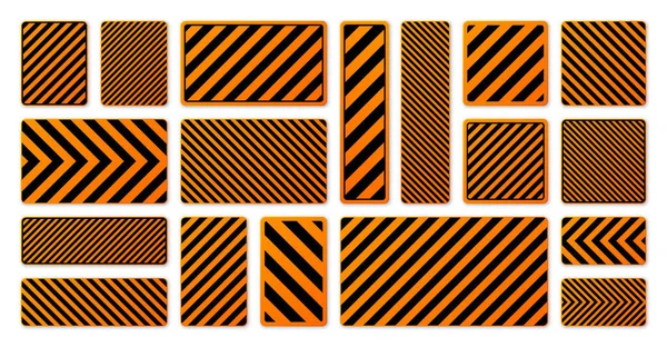 各种带有对角线的黑色和橙色警告标志 危险或警告标志 建筑工地标志 现实的告示牌 警告横幅 道路盾牌 矢量说明 — 图库矢量图片