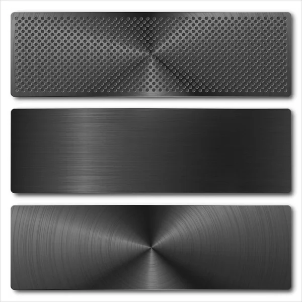Various Realistic Black Metal Banners Collection Brushed Steel Aluminium Plate — Wektor stockowy