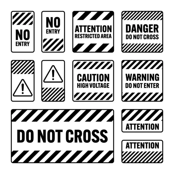 Various Black Warning Signs Diagonal Lines Attention Danger Caution Sign — Stock Vector