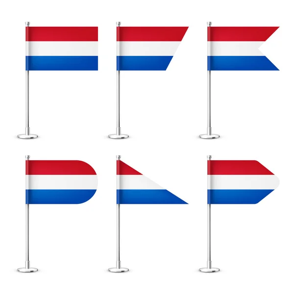 Realistisch Verschiedene Holländische Tischfahnen Auf Einer Chromstahlstange Souvenir Aus Holland — Stockvektor