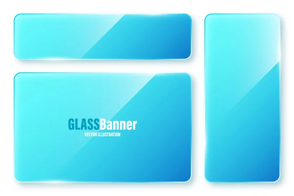 Realistic Isolated Glass Frames Collection Blue Transparent Glass Banners Flares — Stockvector