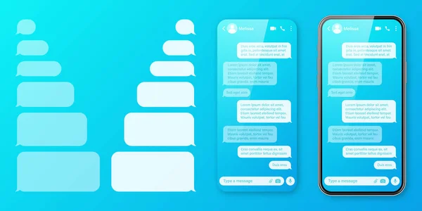 Smartphone Realistico Con App Messaggistica Sfondo Blu Colorato Cornice Sms — Vettoriale Stock