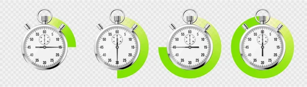 Реалистичный Классический Секундомер Блестящий Металлический Хронометр Счетчик Времени Циферблатом Зеленый — стоковый вектор