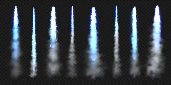 Des Pistes Fusées Spatiales Bleues Réalistes Lancement Feux Artifice Feu — Image vectorielle