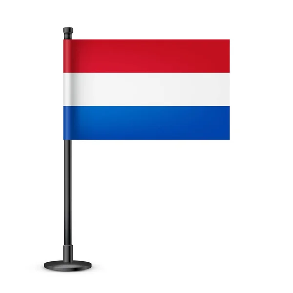 Реалистичный Голландский Настольный Флаг Черном Стальном Столбе Сувенир Нидерландов Настольный — стоковый вектор