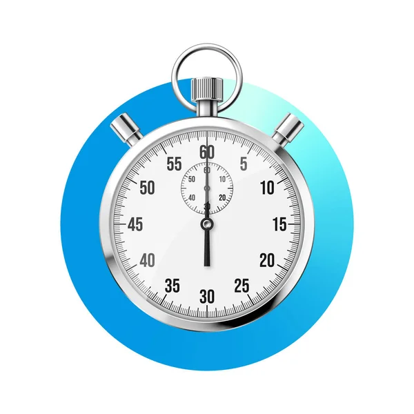 Realistyczny Klasyczny Stoper Błyszczący Metalowy Chronometr Licznik Czasu Tarczą Niebieski — Wektor stockowy