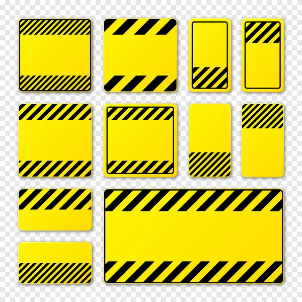 Разнообразные Желтые Предупреждающие Знаки Белыми Линиями Внимание Опасность Предупреждающий Знак — стоковый вектор