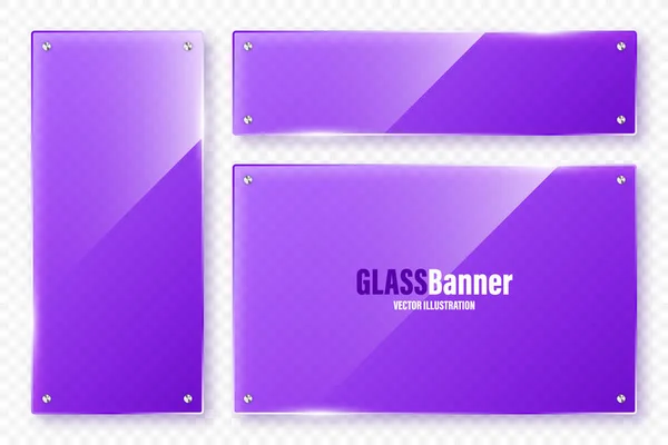 Realistische Glazen Frames Collectie Violet Transparante Glazen Spandoeken Met Flares — Stockvector