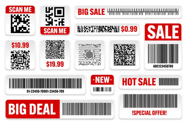 Set Von Produkt Barcodes Und Codes Sonderangebote Verkaufsaufkleber Rabattaufkleber Oder — Stockvektor