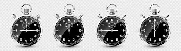 Realistyczny Klasyczny Stoper Błyszczący Metalowy Chronometr Licznik Czasu Tarczą Odliczanie — Wektor stockowy