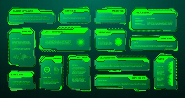 Green Futuristic Hud Elements Sci User Interface Text Boxes Callouts — Stock Vector