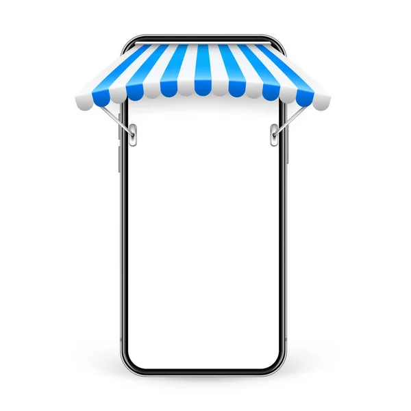 Smartphone Shop Sunshade Metal Mount Online Internet Shopping Realistic Blue — Stockvector