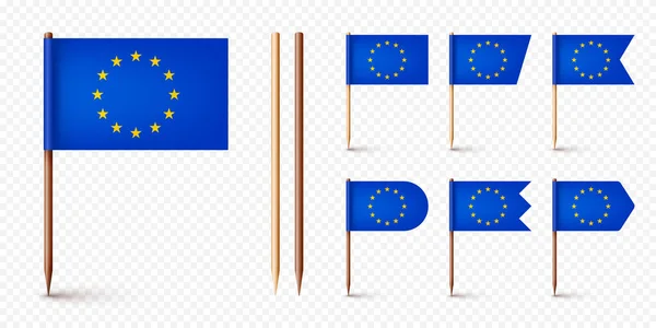 Banderas Realistas Varios Palillos Dientes Europeos Recuerdo Europa Palillos Madera — Vector de stock