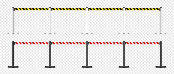 Realistic Yellow Red Retractable Belt Stanchion Crowd Control Barrier Posts — Vector de stock