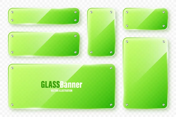 Реалістична Колекція Скляних Рам Зелені Прозорі Скляні Банери Спалахами Підсвічуванням — стоковий вектор