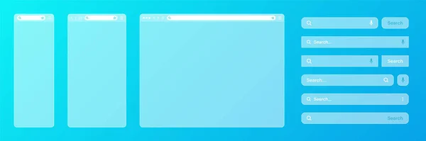 Tomma Transparent Webbläsarfönster Med Olika Sökfältet Mallar Webbplats Motor Med — Stock vektor