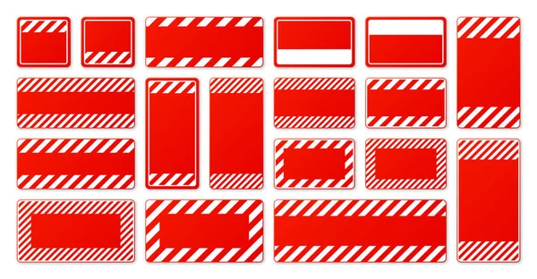 斜線を持つ様々な空白の赤い警告標識 危険または注意サイン 建設現場の看板 現実的な通知の看板 警告バナー 道路シールド ベクターイラスト — ストックベクタ