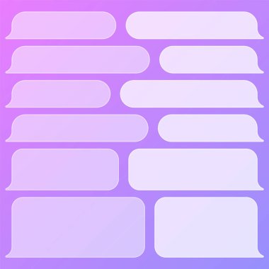 Renkli arkaplanda boş saydam mesaj baloncukları. Sohbet ya da haberci konuşma balonu. SMS metin çerçevesi. Kısa mesaj gönderiliyor. Vektör illüstrasyonu.