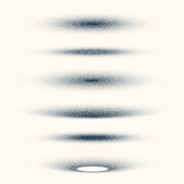 Stipple shadows set, vintage dotted design elements. Fading gradient. Stippling, dotwork drawing, shading using dots. Halftone disintegration effect. White noise grainy texture. Vector illustration.