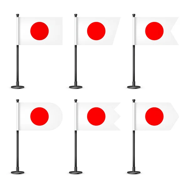 Realistické Různé Japonské Tabulky Vlajky Černé Ocelové Tyči Suvenýr Japonska — Stockový vektor