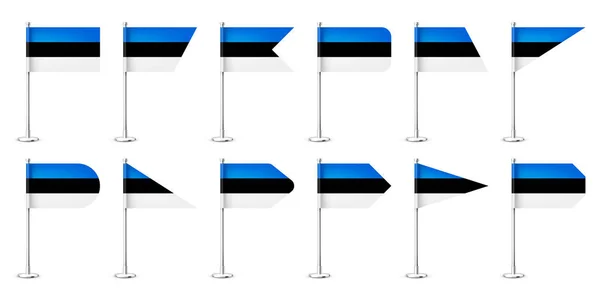 Realistické Různé Estonské Tabulky Vlajky Chromované Ocelové Tyči Suvenýr Estonska — Stockový vektor