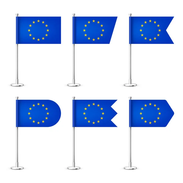 Realista Várias Bandeiras Mesa Europeias Pólo Aço Cromado Lembrança Europa — Vetor de Stock