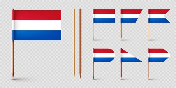 Realista Varias Banderas Palillos Holandeses Recuerdo Holanda Palillos Madera Con — Vector de stock