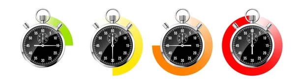 Realistische Klassieke Stopwatch Glanzende Metalen Chronometer Zwarte Tijdteller Met Wijzerplaat — Stockvector