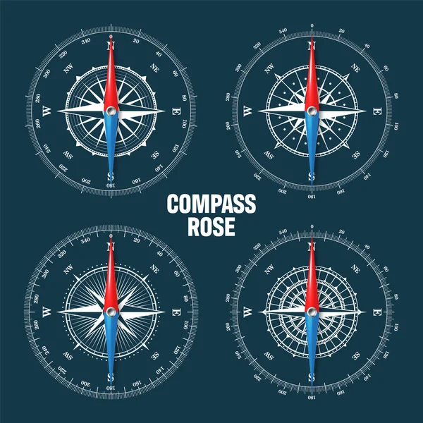 Mořský Kompas Mořský Vítr Zvedal Kardinály Severních Východních Jižních Západních — Stockový vektor
