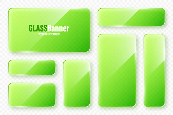 Realistic Glass Frames Collection Green Transparent Glass Banners Flares Highlights — Stockvector