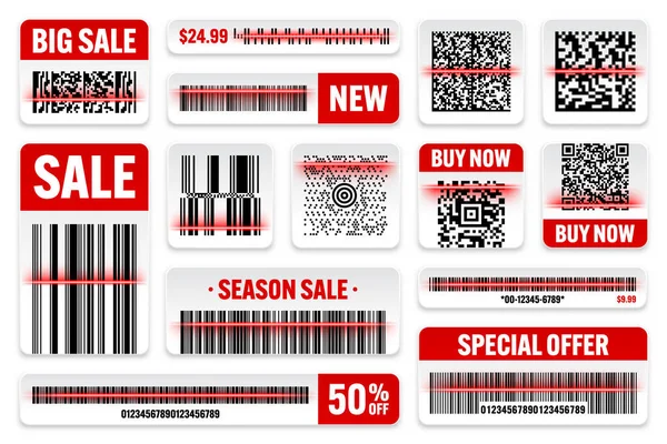 Produkt Barcodes Und Codes Mit Roter Scanlinie Verkauf Von Aufklebern — Stockvektor