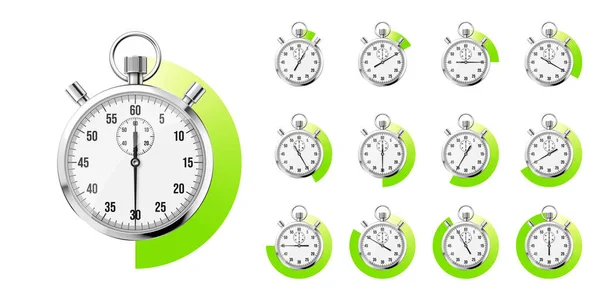 Ρεαλιστικό Κλασικό Χρονόμετρο Λαμπερό Μεταλλικό Χρονόμετρο Χρονόμετρο Καντράν Πράσινο Χρονόμετρο — Διανυσματικό Αρχείο