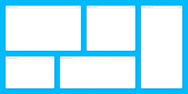 Araç çubuğu ve arama alanı olan boş web tarayıcı penceresi. Modern web sitesi, düz stil internet sayfası. Bilgisayar, tablet ve akıllı telefon için tarayıcı modeli. Uyumlu kullanıcı arayüzü. Vektör illüstrasyonu.